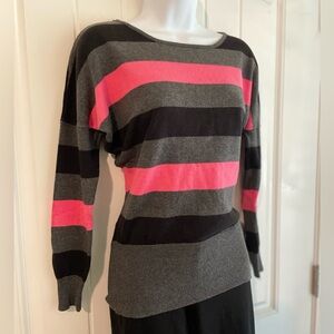 GUC Rue 21 Tri-Striped Pink Black & Grey Sweater sz Small